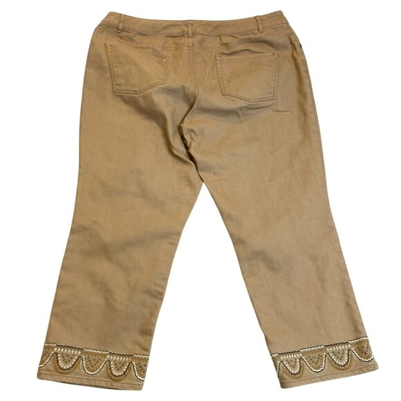 Coldwater Creek Womens Embroidered Pants 16 Natural Fit Tan Cropped Casual Y2K - Picture 2 of 13